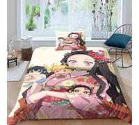 Nouveau Anime Tueur De Démons Housse De Couette Housses De Couettes Pour Adultes Et Enfants 3D Imprimé Microfibr Avec Taies Parure De Lit E Avec Fermeture À Glissière 2 Pièces Single(135x200cm)