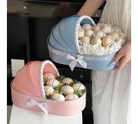 Nouveau bleu rose blanc douche boîte-cadeau fleur fraîche multi-fonctionnel lune gâteau panier lune gâteau frais fleur Arrangement boîte Handbag White