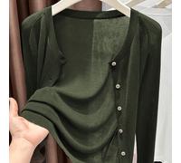 Nouveau cardigan tricoté élégant et décontracté pour femmes, couleur unie, col rond, manches longues, design transparent à un bouton. Cardigan tricoté minimaliste et délicat pour le travail, fin et lé