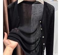 Nouveau cardigan tricoté élégant et décontracté pour femmes, couleur unie, col rond, manches longues, design transparent à un bouton. Cardigan tricoté fin et minimaliste à la mode, idéal pour le trava