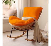 NOUVEAU! Chaise à bascule confortable en forme de homard fabriquée à la main en cuir tressé et cuir rembourré pour adultes, pour salon, chambre à coucher, facile à assembler (blanc cassé)