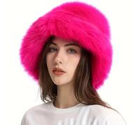 Nouveau chapeau seau super moelleux style cosaque en fausse fourrure duveteuse - Chapeaux d'hiver pour femmes, fuchsia, Taille unique