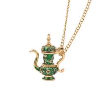 Nouveau collier chaud en théière verte qui peut ouvrir une tasse de théière élégante en émail pour charme femmes créatives