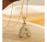 Nouveau collier pendentif de mode avec lettre de l'alphabet A à Z étincelante en zirconia, un Ras-du-cou de chaîne de luxe pour femmes et hommes. Cadeau de bijoux d'initiales et d'alphabet L,M,S,H,A,T