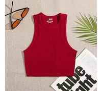 Nouveau Crop Top Femmes Solide De Base T-Shirts Gilet sans Couture Streetwear Élastique Côtelé Tricot sans Manches Casual Débardeurs Femme-Rouge,S