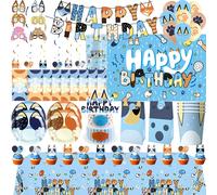 Nouveau dessin animé chiens fête d'anniversaire décoration ensemble complet Kit bleu chien joyeux anniversaire assiettes serviettes tasses vaisselle fournitures enfant faveur balloon set 2
