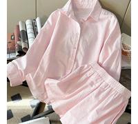 Nouveau ensemble 2 pièces minimaliste à la mode en lin, avec un Top à manches longues ample et un short. grande taille 0XL,1XL,2XL,3XL,4XL,5XLUnicoloreÉtoffe