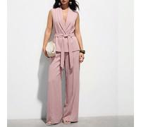 Nouveau ensemble 2 pièces pour femmes, composé d'un blazer sans manches aspect lin et d'un pantalon droit L,M,S,XLUnicoloreTissu tissé