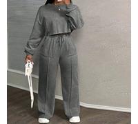 Nouveau ensemble deux pièces femme grande taille, style décontracté de rue, Sweat-shirt ample à manches longues et pantalon de jogging, lavage acide bleu vert, tenue de vacances 0XL,1XL,2XL,3XLTissu t