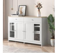 Nouveau épaissi design moderne blanc panneaux latéraux en bois grainé, quatre portes, deux tiroirs, porte en verre. Salon, salle