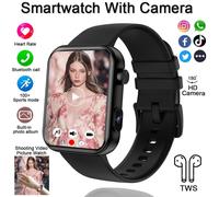 Nouveau Femmes Hommes Caméra Montre Intelligente Prendre Photo Enregistrement Vidéo Sport Fitness Surveillance De La Santé Étanche Bluetooth Appel Montre Intelligente.Black.