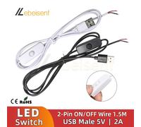 Nouveau fil d'alimentation pour interrupteur 5V, 1.5M, USB mâle à 2 cœurs, câble de connexion 501 boutons ON OFF 2A pour bande LED, ampoule, bricolage White 5Pcs