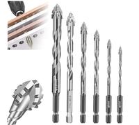 Nouveau foret excentrique à quatre dents de scie, kit de forets excentriques à 4 dents haute résistance pour verre, céramique, bois et métal (Silver, 4+5+6+8+10+12)