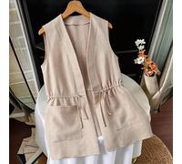 Nouveau gilet ajusté à la taille avec ceinture, style simple de navette, col V ouvert, cordon de serrage à la taille avec poches. Trench-coat kaki pour femmes, gilet sans manches, vêtements de vacance