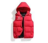 Nouveau gilet en coton pour homme Ren.a_ult Imprimé Classique Veste d'extérieur à fermeture éclair intégrale Gilet d'hiver rembourré et épaissi à capuche en coton (Rouge,TG)