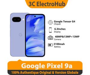 Nouveau Google pixel 9a, 6,3 pouces ,1080x2424, POLED, 120Hz 5100mah. Google Tensor G4 Titan m2, 8G RAM ,128 / 256g smartphone Obsidian