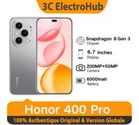 Nouveau HONOR 400 Pro Version mondiale 5G Smartphone 200MP Caméra Snapdragon 8 Gen 3 6.7 '' AMOLED 100W Filé 50W Sans fil Lunar Gray 12 + 512 Go