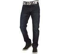 Nouveau Jean ENZO pour homme - Coupe droite - Ajustement régulier - Denim classique de base avec ceinture offerte, Dark Stonewash, 42W / 32L