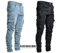 Nouveau jean hommes pantalon lavage couleur unie Multi poches Denim taille moyenne Cargo jean grande taille mode pantalon décontracté mâle usage quotidien Image Color