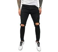 Nouveau Jean pour Homme déchiré Tendance Noir Jean Skinny - Noir - 32