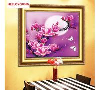 Nouveau Kit De Broderie 5d De Fleurs Magnolia, Peinture De Diamant Rond, Autocollant En Point De Croix, Pour Bricolage, Décoration De Maison, Ygs-039