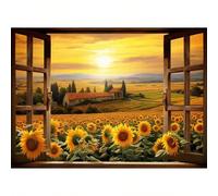 Nouveau kit de peinture au diamant 5D - Paysage coucher de soleil champêtre tournesol, point de croix en mosaïque acrylique coloré rond, cadeau de décoration parfait pour la maison, convient aux adult