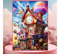 Nouveau kit de peinture de diamant 5D à la mode - Horloge de maison fantaisie, œuvre d'art en mosaïque de diamants pleine ronde sans cadre, décoration créative pour la maison et le bureau, cadeau idéa