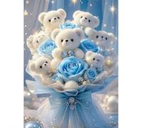 Nouveau kit de peinture de diamant 5D - Illustration d'un bouquet d'ours en peluche, mosaïque d'art au point de croix en acrylique rond, décoration parfaite pour la maison et le bureau, cadeau de vaca