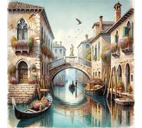 Nouveau kit de peinture de diamant 5D - Paysage de la ville d'eau de Venise, mosaïque de point de croix sans cadre en acrylique rond, décoration d'intérieur pour adultes, convient aux débutants 40*40