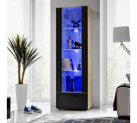 NOUVEAU komodee Alessandria Vitrine Armoire , Blanc Noir Bois, LED