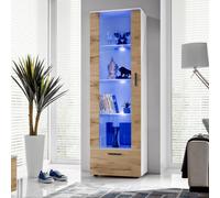 NOUVEAU komodee Alessandria Vitrine Armoire , Blanc Noir Bois, LED