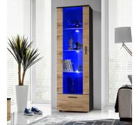 NOUVEAU komodee Alessandria Vitrine Armoire , Blanc Noir Bois, LED