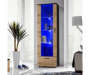 NOUVEAU komodee Alessandria Vitrine Armoire , Blanc Noir Bois, LED
