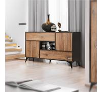 Komodee, Commode Buffet Orvieto 4D, Chêne Anthracite, Largeur 89cm x Hauteur 149,5cm x Profondeur 40cm, LED, pour Salon , Chambre