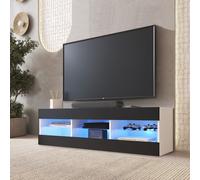Komodee Banc TV Tivoli, Noir Blanc, Largeur 140 cm x Hauteur 40,5 cm x Profondeur 35,5 cm, LED Bleues, pour Salon, Chambre