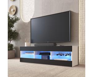 NOUVEAU komodee Meuble TV Tivoli RTV 140, Noir Blanc Chêne Wotan, LED Option