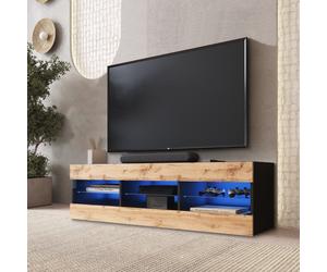 NOUVEAU komodee Meuble TV Tivoli RTV 140, Noir Blanc Chêne Wotan, LED Option
