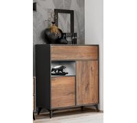 NOUVEAU komodee Buffet Orvieto 3 portes pour salon Chêne Anthracite LED blanc