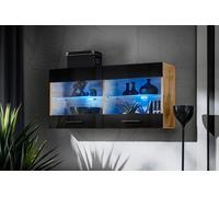 Komodee, Vitrine Armoire Savona, Noir Wotan, Largeur 100 cm x Hauteur 50 cm x Profondeur 30 cm, LED RGB, 2 étagères, pour Salon, Chambre, Entrée, Cuisine