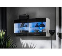 NOUVEAU komodee Savona Vitrine Armoire Mural, Blanc Noir Bois, LED