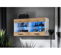 NOUVEAU komodee Savona Vitrine Armoire Mural, Blanc Noir Bois, LED