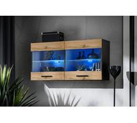 NOUVEAU komodee Savona Vitrine Armoire Mural, Blanc Noir Bois, LED