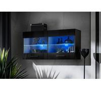 NOUVEAU komodee Savona Vitrine Armoire Mural, Blanc Noir Bois, LED