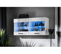 NOUVEAU komodee Savona Vitrine Armoire Mural, Blanc Noir Bois, LED