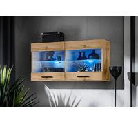 NOUVEAU komodee Savona Vitrine Armoire Mural, Blanc Noir Bois, LED