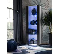 NOUVEAU komodee Tivoli Vitrine, Blanc Noir Chêne Bois, Étagères en verre, LED