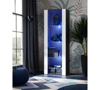 NOUVEAU komodee Tivoli Vitrine, Blanc Noir Chêne Bois, Étagères en verre, LED