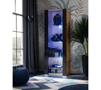 NOUVEAU komodee Tivoli Vitrine, Blanc Noir Chêne Bois, Étagères en verre, LED
