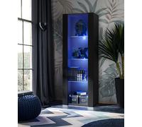 NOUVEAU komodee Tivoli Vitrine, Blanc Noir Chêne Bois, Étagères en verre, LED