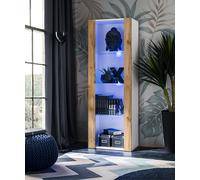 NOUVEAU komodee Tivoli Vitrine, Blanc Noir Chêne Bois, Étagères en verre, LED